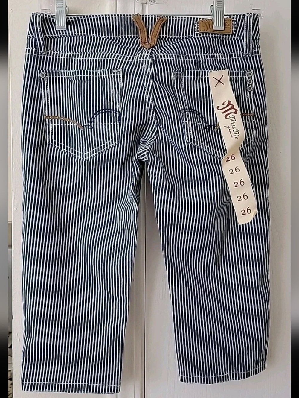 Y2k Miss Me Striped Navy & White Capri Jeans 90's Low RISE